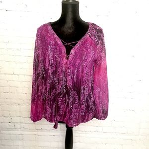 Jessica Simpson Sheer Boho Tassel Lace Up Top